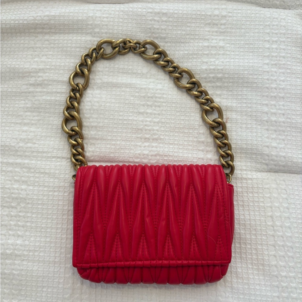Red Quilted Chain Shoulder Bag